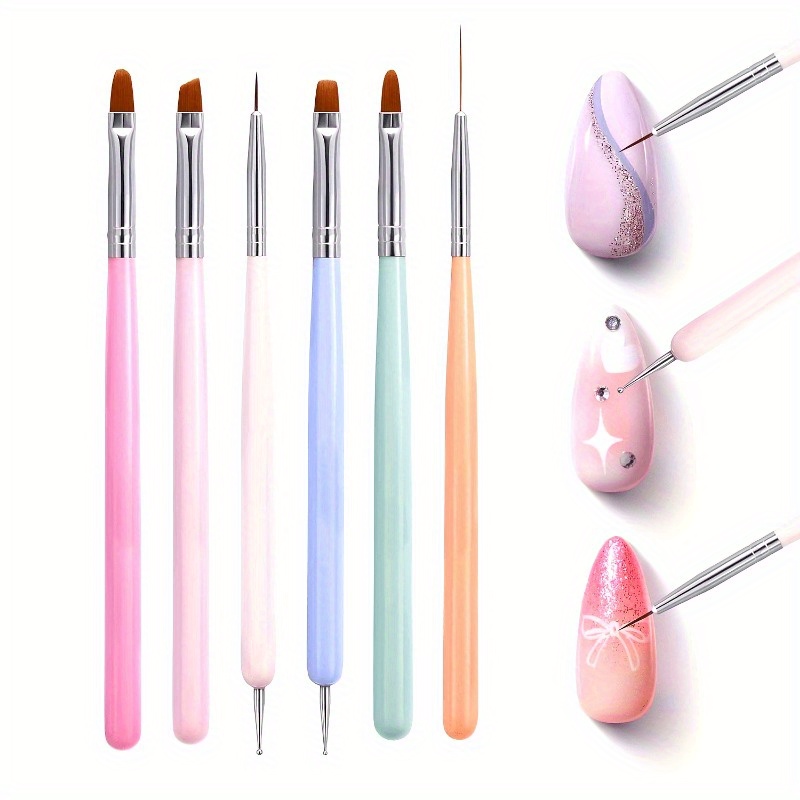 Chisel Set Wood - 6-delige nagelkunstborstelset, manicure UV nagelgel lak